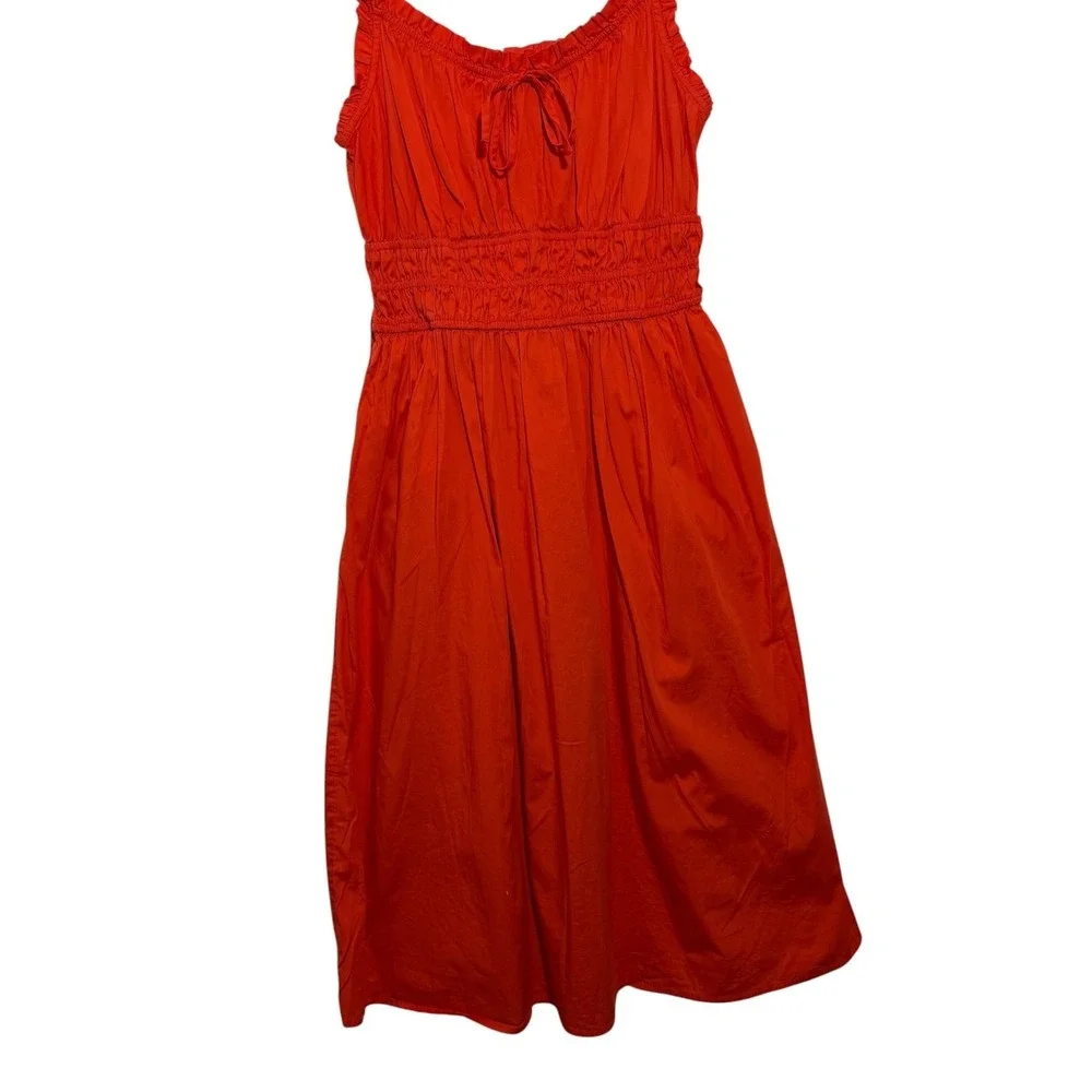 LC Lauren Conrad Shirred Tank Midi Dress Red Smocked Waist Ruffle Women's Size S - Picture 6 of 8